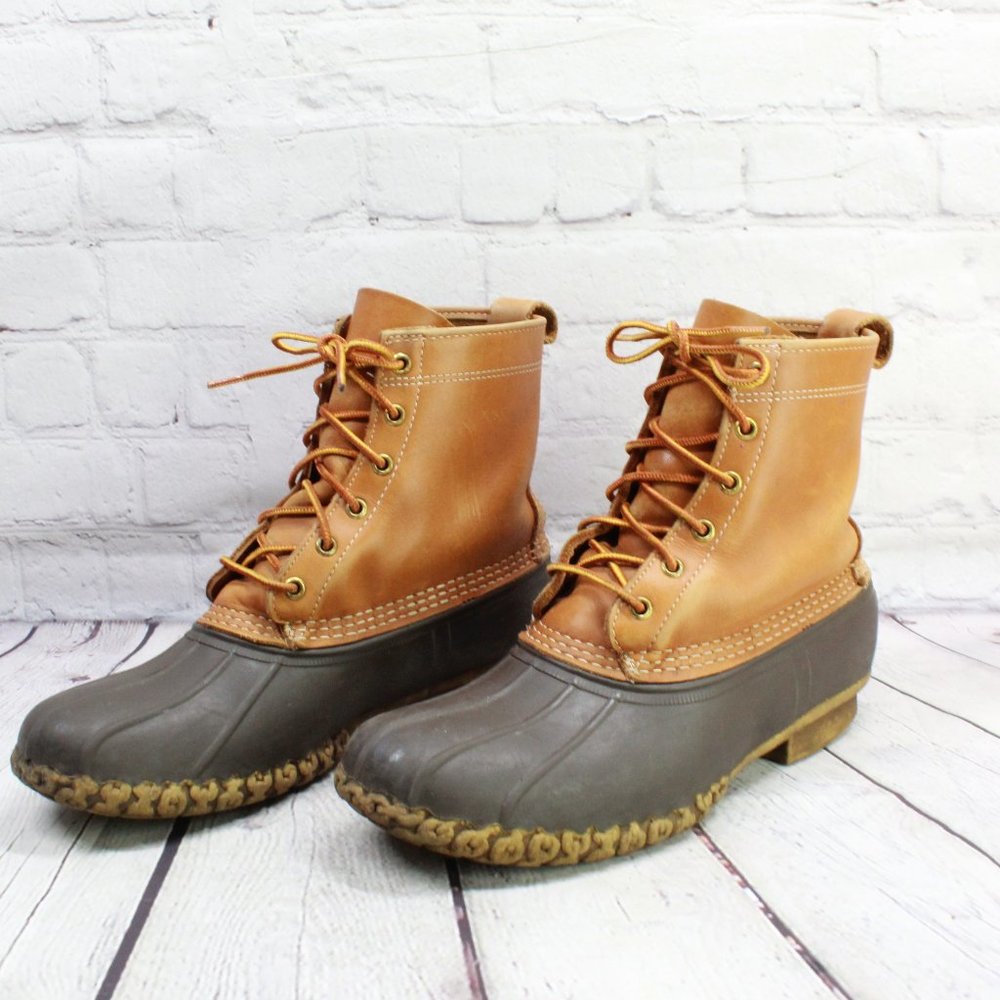 **LL BEAN Thinsulate Lined Brown Tan Leather 8" Du - Picture 2 of 6